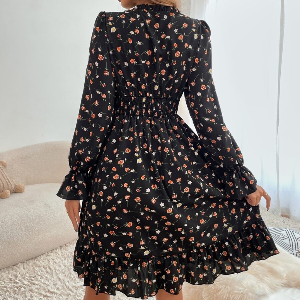Boho Floral Print Ruffle sleeve Mini Dress Cottagecore - Picture 5 of 10